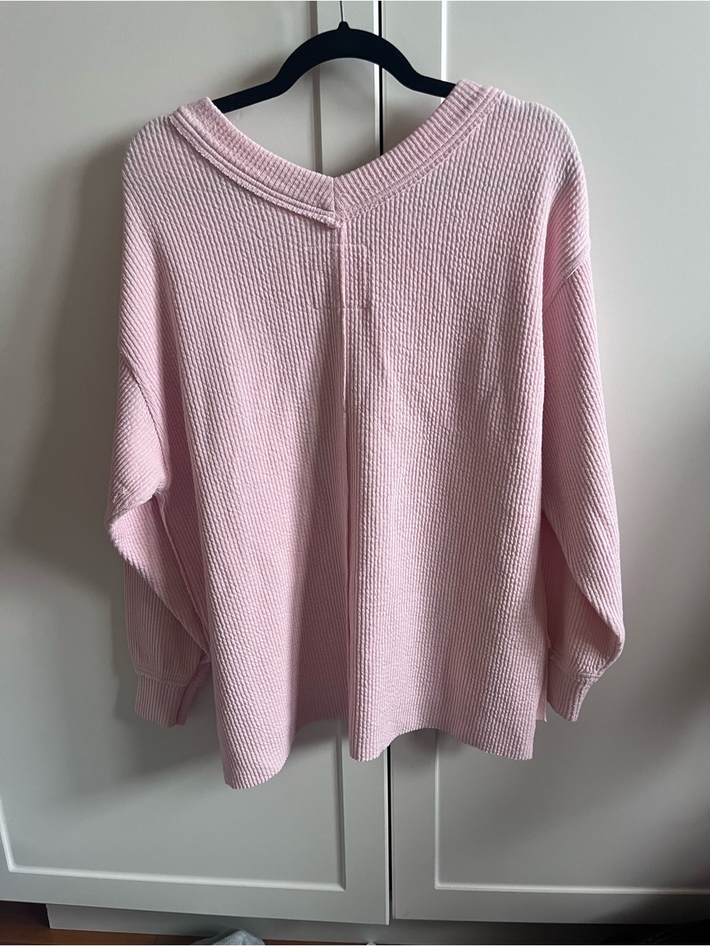 Aerie Pink Oversized Waffle Knit V-Neck Pullover Sweater XS - Picture 2 of 13